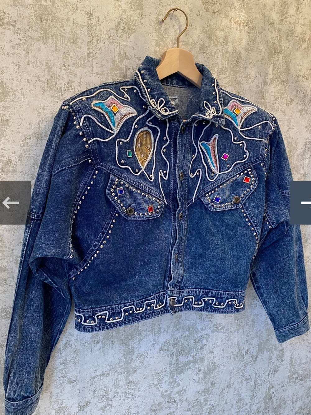 Main Jeans 1980s Jewelled Jean Jacket Size XL